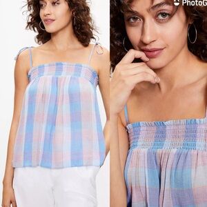 NWT Loft Plaid Smocked Tie Cami